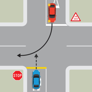 चौराहे की ओर ड्राइविंग — New Zealand Road Code illustration