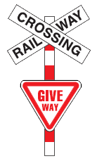 रेलवे लेवल क्रॉसिंग पर रास्ता देना — New Zealand Road Code illustration