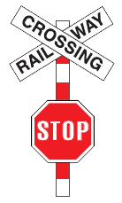 रेलवे लेवल क्रॉसिंग पर रास्ता देना — New Zealand Road Code illustration