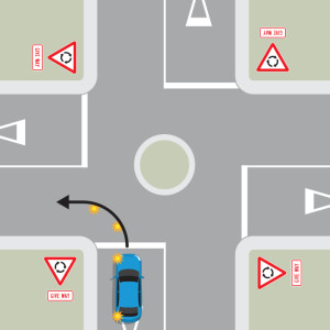 चक्कर (राउंडअबाउट) पर रास्ता देना — New Zealand Road Code illustration