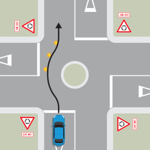 चक्कर (राउंडअबाउट) पर रास्ता देना — New Zealand Road Code illustration