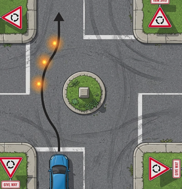 如何在單車道圓環打方向燈。