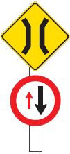 單線車道橋樑上的讓路規則 — New Zealand Road Code illustration