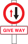 單線車道橋樑上的讓路規則 — New Zealand Road Code illustration