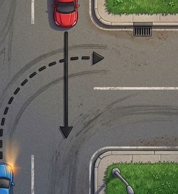 右折する車両は、対向の直進車両に譲る。