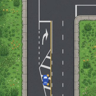 Signalling and positioning for a right turn.