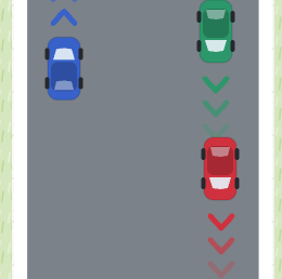 車線のない道路では左側を走行し、特に対向車とすれ違うときは左に寄る。