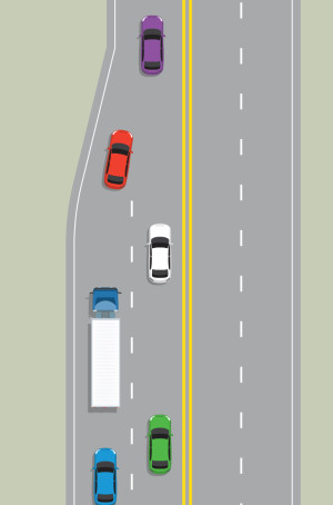 विलय (मर्जिंग) — New Zealand Road Code illustration
