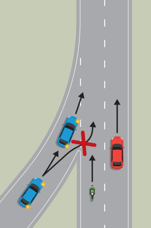 विलय (मर्जिंग) — New Zealand Road Code illustration