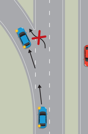 विलय (मर्जिंग) — New Zealand Road Code illustration