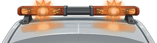 Flashing orange/amber: service or slow-moving vehicle; pass with care.