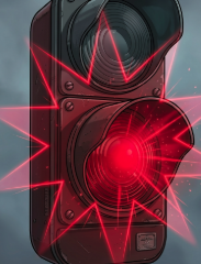 Flashing red signal: stop, then proceed when clear (e.g. rail/fire).