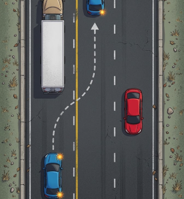 Passing by crossing into a clear opposing lane.