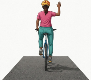Cyclist hand signal: stopping.