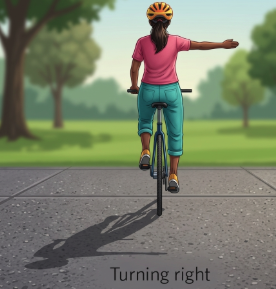 Cyclist hand signal: right turn.